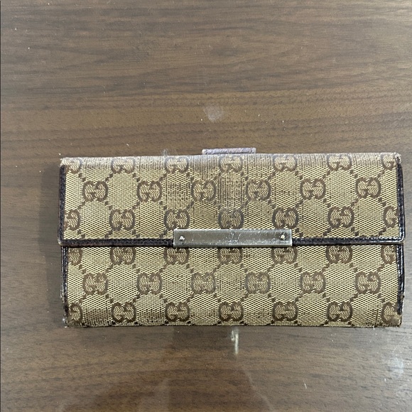 GUCCI GG Pattern Canvas Leather Brown Bifold Long Wallet Purse Italy Used - Picture 4 of 12